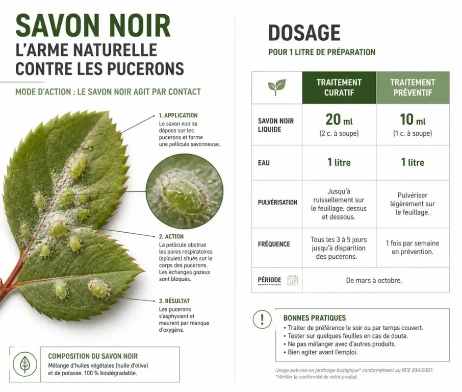Maladie des rosiers remède de grand mère savon noir : schéma d'action et dosage