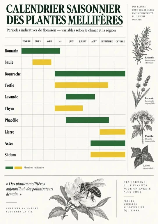 Infographie des plantes mellifères et de leur floraison selon les saisons