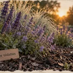 Fleur vivace violette (salvia, nepeta) dans un massif pour biodiversité