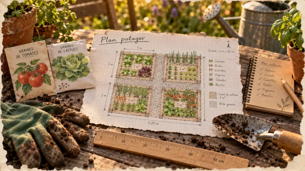 Un plan de potager débutant sur 4 m², sans légumes trop serrés