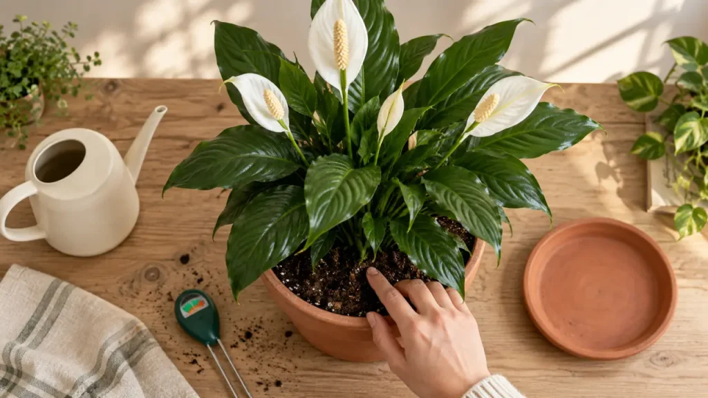 Le Spathiphyllum, la plante verte à fleurs blanches adaptée à une lumière douce