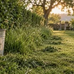 Tonte raisonnée : tondeuse sur allée d’herbe rase
